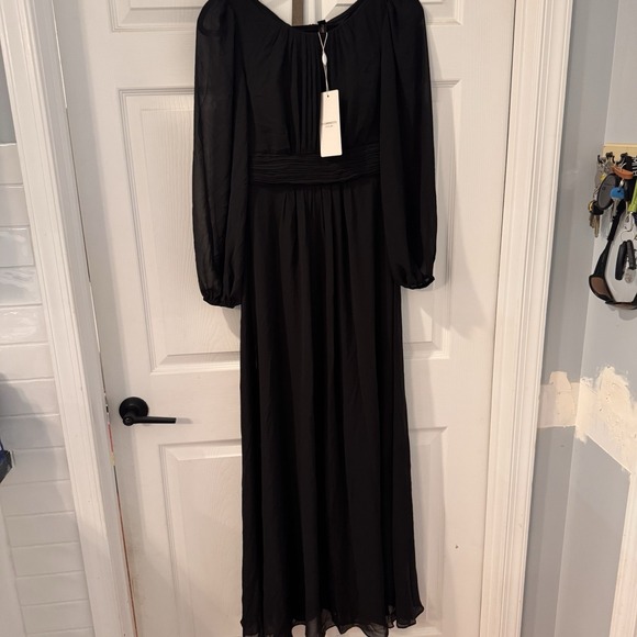 NEW  Ever Pretty Black Size 4‎ Crewneck Lantern Sleeve Long A-Line Chiffon Dress - Picture 1 of 13